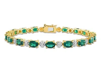 Pre-owned Harmony 7.74 Carat (ctw) Lab-created Emerald Bracelet Yellow Plated Sterling Silver