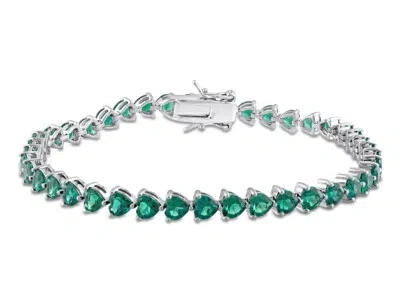 Pre-owned Harmony 9.40 Carat (ctw) Lab-created Emerald Heart Bracelet In Sterling Silver (7.50 Inc In White