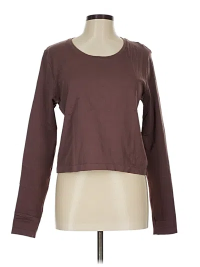 Pre-owned Harmony And Balance Long Sleeve Top Brown Crew Neck Tops