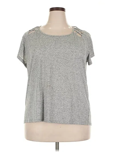 Pre-owned Harmony And Balance Short Sleeve Top Gray Keyhole Neckline Tops