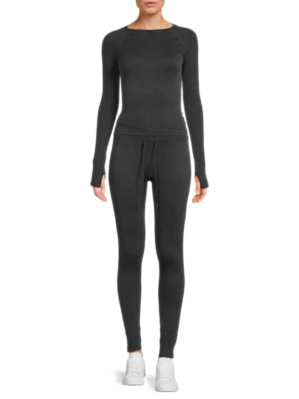 (取寄) ハーモニー＆バランス ルーシュド T-シャツ アンド ジョガーズ セット - ショート スリーブ HARMONY & BALANCE Ruched T-Shirt and Joggers Set - Short Sleeve  Coffee Quartz Harmony Balance Women's 2-piece T-shirt & Leggings Set In Black