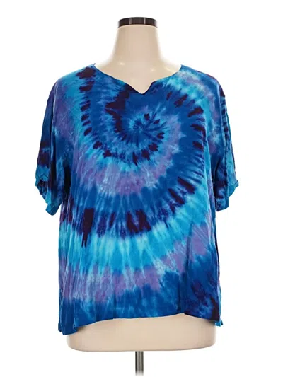 Pre-owned Harmony Short Sleeve Top Blue Tie-dye Pattern V-neck Tops