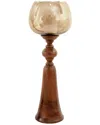 Harp & Finial Puri Candle Holder - Medium - Smoked Glass & Natural Wood Finish In White