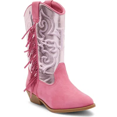 Harper Canyon Kids' Fringe Metallic Western Boot In Pink