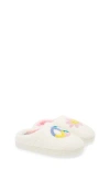 Harper Canyon Kids' Peace Flower Faux Fur Lined Faux Shearling Slipper In White