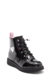 Harper Canyon Kids' Victorya Heart Combat Boot In Black