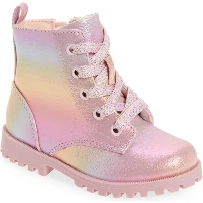 Harper Canyon Natasha Metallic Glitter Lug Sole Boot In Pink Rainbow