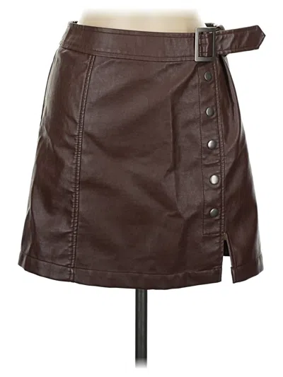 Pre-owned Harper Heritage Faux Leather Skirt In Brown