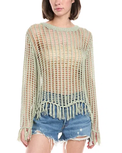Harper Open Knit Fringe Top In Green