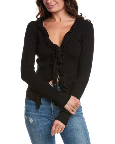 Harper Rib Ruffle Cardigan In Black