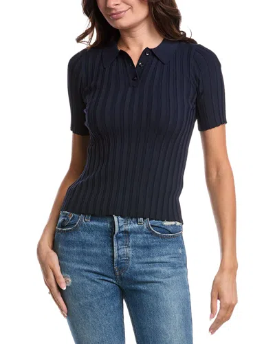 Harper Ribbed Polo Top In Blue