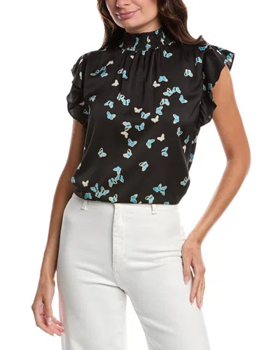 Harper Smocked Mock Neck Blouse In Black