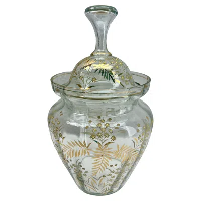 Pre-owned Harrach Glassworks Bohemian Enameled, Gold Edging Glass Punch Bowl Lid In Gray