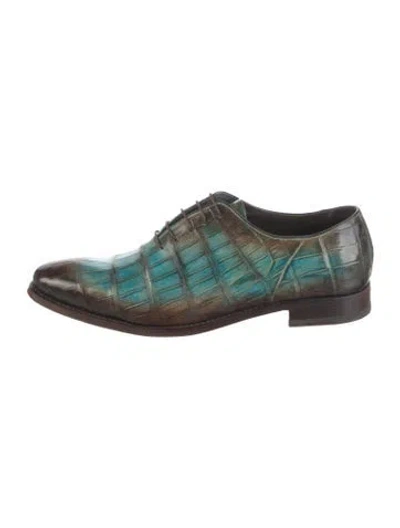 Pre-owned Harris Firenze Embossed Leather Printed Oxfords In Green