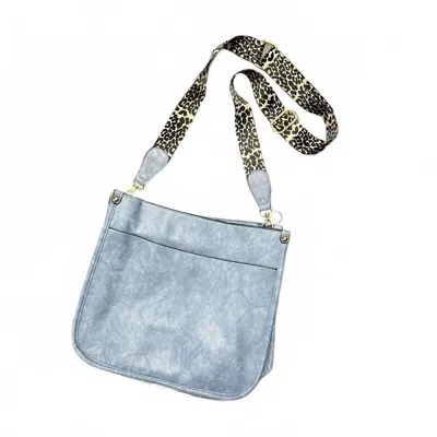 Harris Girls & Co. Large Leather Crossbody Purse With Detachable Cheetah Strap In Dusty Blue In Multi