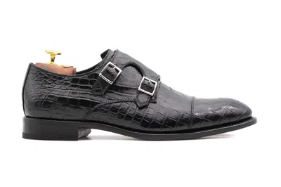 Harris Shoes 1913 Doppia Fibbia In Coccodrillo In Black