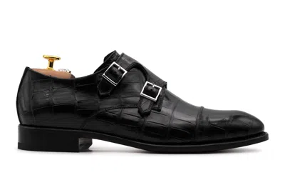 Harris Shoes 1913 Doppia Fibbia In Pelle Di Coccodrillo In Black