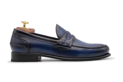 Harris Shoes 1913 Mocassino In Pelle Dipinto A Mano In Blue