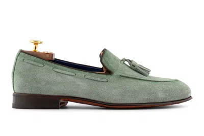 Harris Shoes 1913 Mocassino In Suede Con Pon Pon Salvia In Green