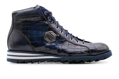 Harris Shoes 1913 Polacchino In Pelle Dipinta A Mano Effetto Coccodrillo In Blue