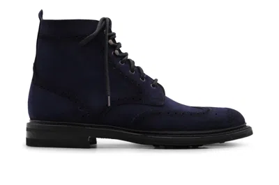 Harris Shoes 1913 Polacchino In Suede Blu Con Dettagli Brogue In Black