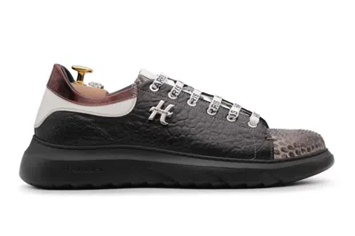 Harris Shoes 1913 Sneaker In Pelle Con Dettagli In Pelle Di Vitello E Pitone Nere In Multi