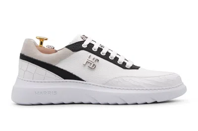 Harris Shoes 1913 Sneaker In Pelle Con Stampa Coccodrillo In White