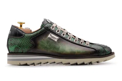 Harris Shoes 1913 Sneakers In Pelle Dipinta A Mano E Pitone In Green