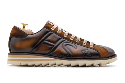 Harris Shoes 1913 Sneakers In Pelle Dipinte A Mano Marrone In Brown