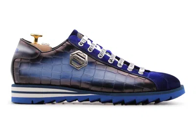 Harris Shoes 1913 Sneakers In Pelle Effetto Coccodrillo E Suede In Blue