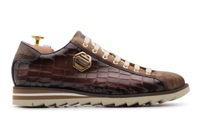 Harris Shoes 1913 Sneakers In Pelle Effetto Coccodrillo E Suede In Brown