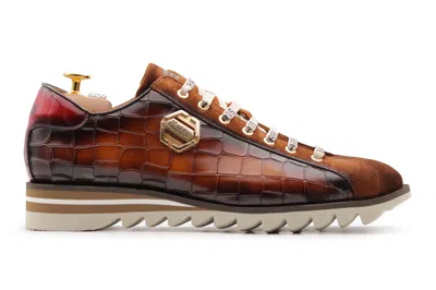 Harris Shoes 1913 Sneakers In Pelle Effetto Coccodrillo E Suede In Brown