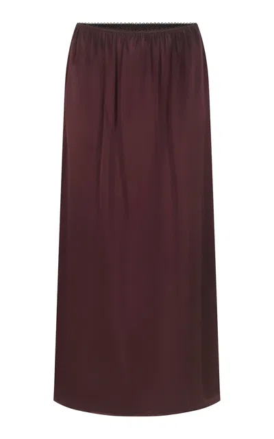 Harris Tapper Camilla Silk Satin Midi Skirt In Burgundy