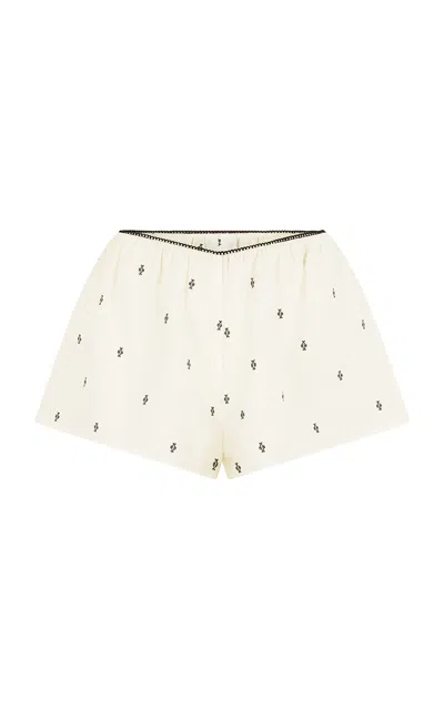 Harris Tapper Exclusive Boudoir Embroidered Silk-blend Shorts In White