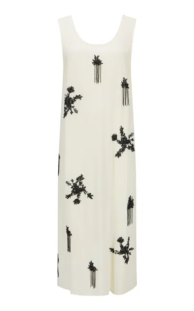 Harris Tapper Exclusive Gigi Beaded Silk Midi Dress In White