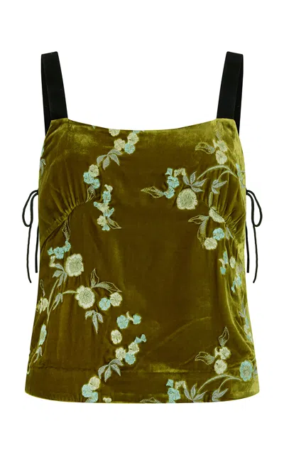 Harris Tapper Exclusive Plum Embroidered Velvet Top In Green