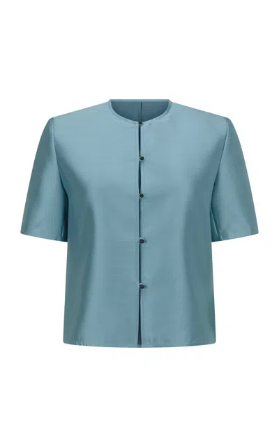 Harris Tapper Exclusive Tina Wool-silk Top In Blue