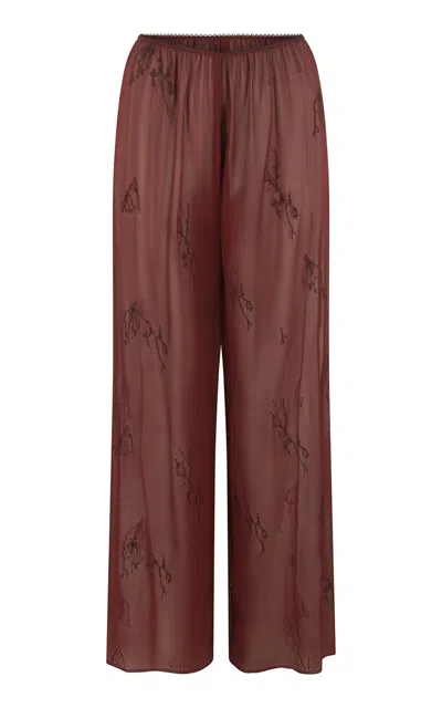 Harris Tapper Irving Embroidered Silk Trousers In Burgundy