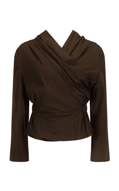 Harris Tapper Long-sleeve Chaimberlain Tech Taffeta Top In Brown