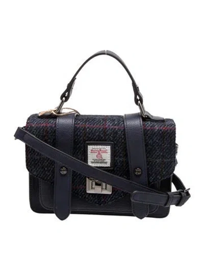 Pre-owned Harris Tweed Leather Messenger Bag W/ Tags In Blue
