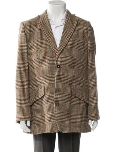Pre-owned Harris Tweed Wool Houndstooth Print Blazer In Brown