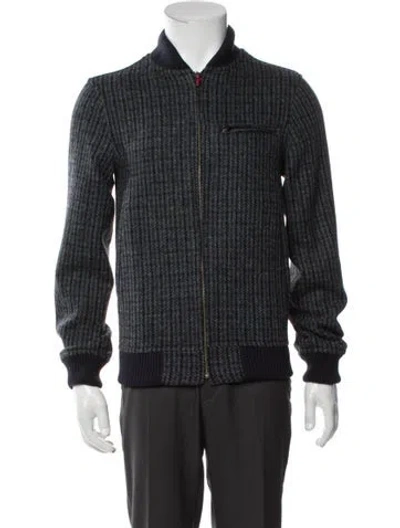 Pre-owned Harris Tweed Wool Tweed Pattern Bomber Jacket W/ Tags In Gray