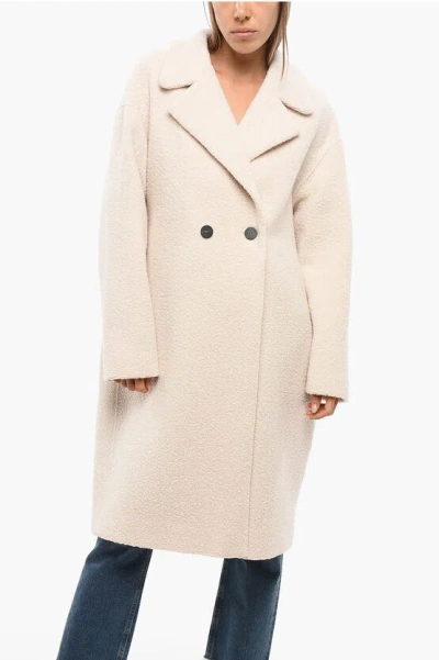 Harris Wharf Boucle' Fabric Double Breasted Coat In Neutral