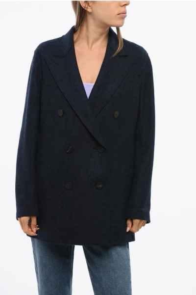 Harris Wharf Cashmere Double Breasted Peacoat In Blue