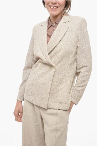 Harris Wharf Double-breasted Blazer With Shoulder Pads In Neutral