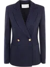 Harris Wharf London Double Breasted Jacket With Vichy Pattern In Wool Blend In Blue