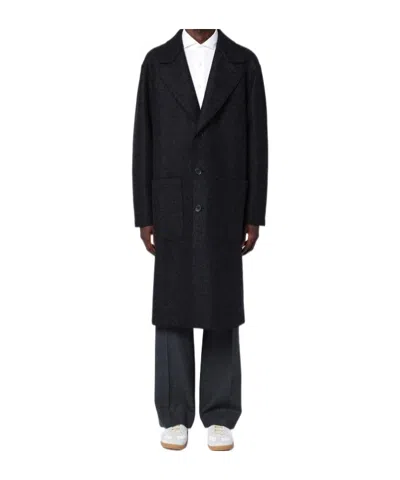 HARRIS WHARF LONDON ANTHRACITE GREY SINGLE BREASTED WOOL COAT