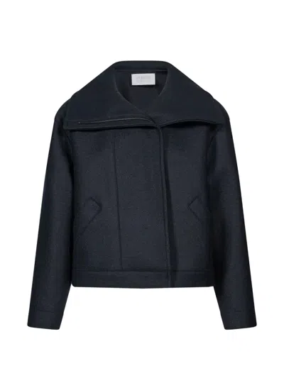 Harris Wharf London Asymmetric Collar Cropped Jacket In Blue