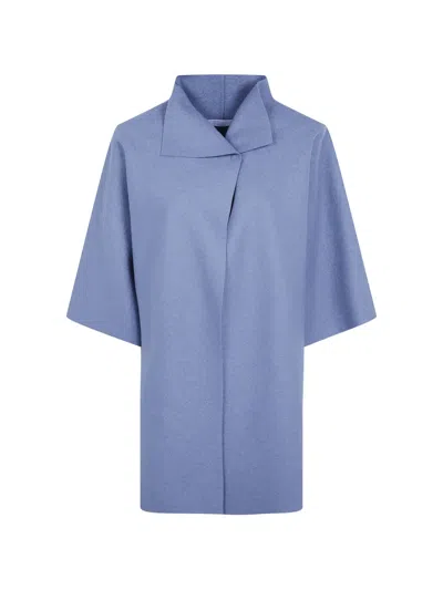 Harris Wharf London Asymmetric-collar Short-sleeve Coat In Blue