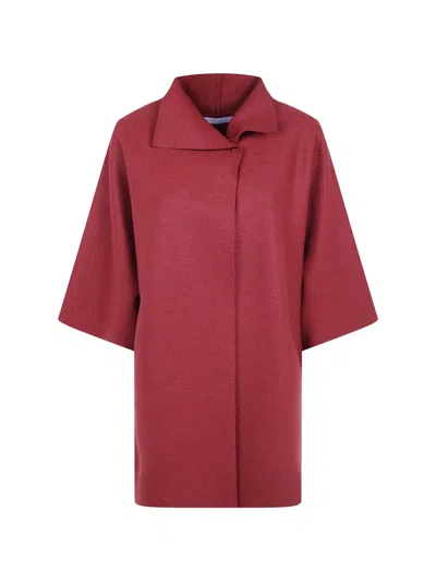 Harris Wharf London Asymmetric-collar Three-quarter-sleeve Coat In Red